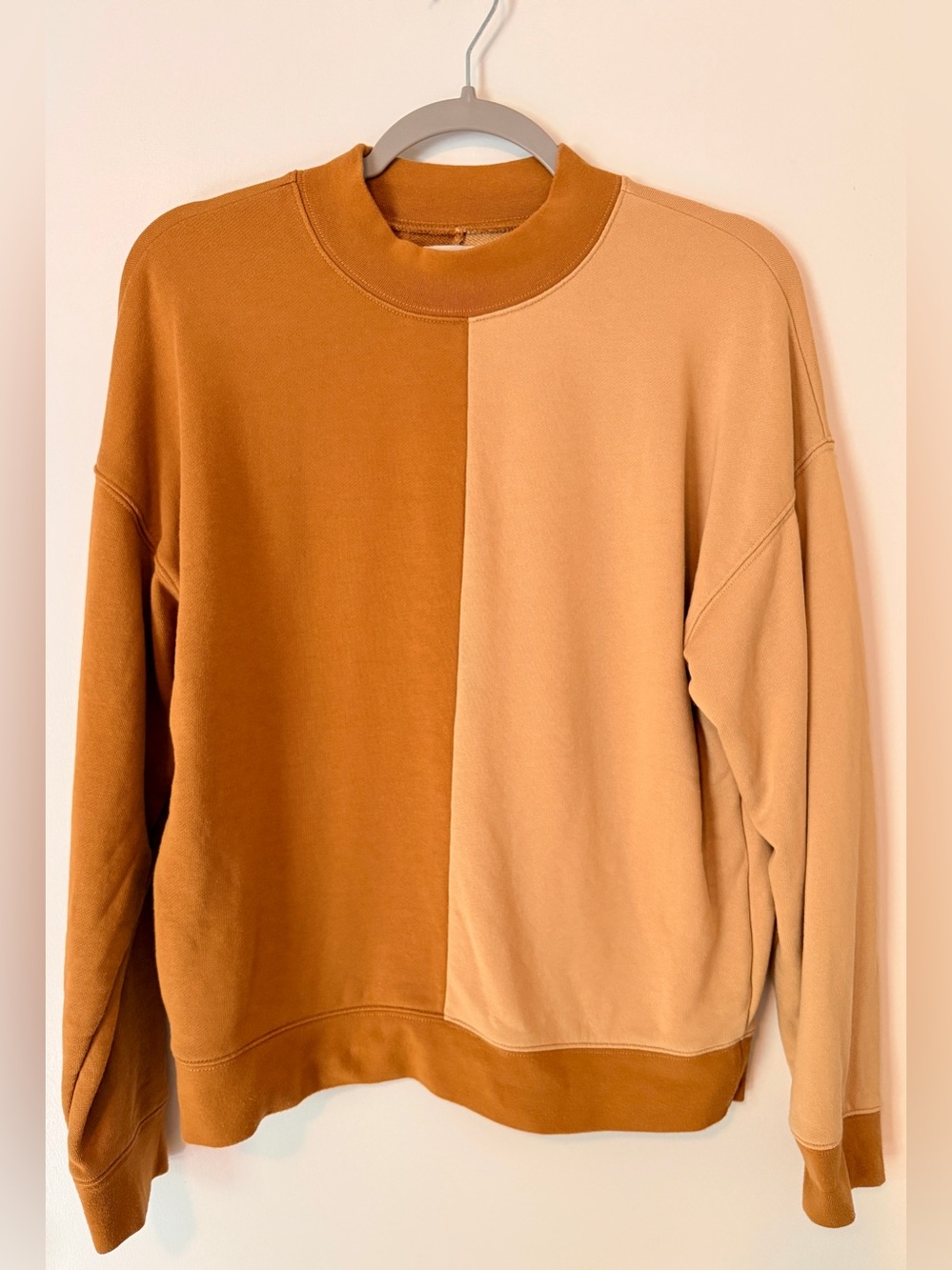 Madewell Two-Tone Brown & Tan Colorblock Crewneck Sweatshirt